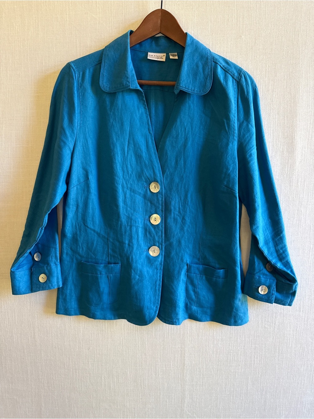 Kim Rogers Signature 100% Linen Blue Blazer Jacket Sz 10